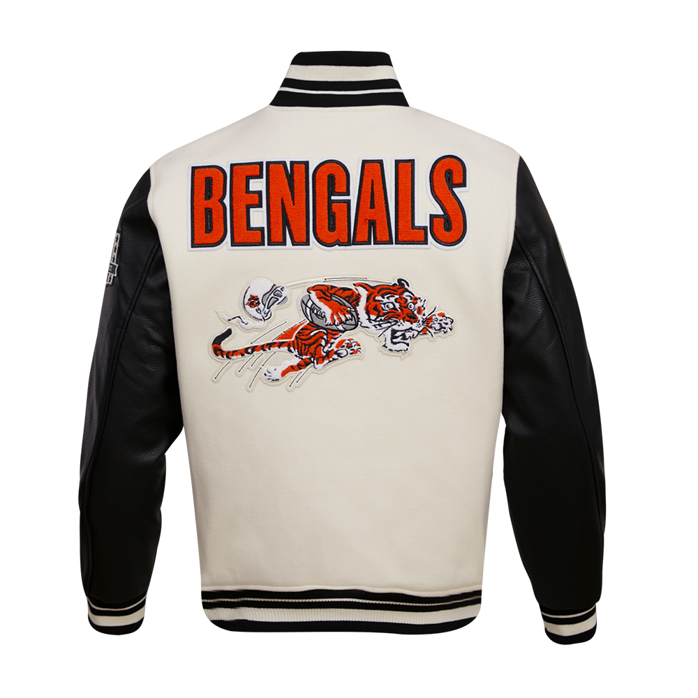 NFL CINCINNATI BENGALS RETRO CLASSIC MEN'S RIB WOOL VARSITY JACKET (EGGSHELL/ BLACK)