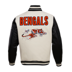 NFL CINCINNATI BENGALS RETRO CLASSIC MEN'S RIB WOOL VARSITY JACKET (EGGSHELL/ BLACK)
