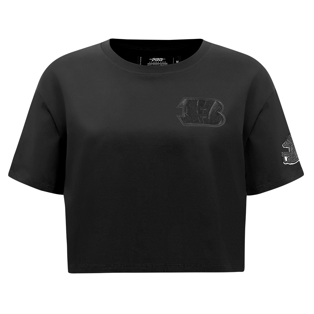 NFL CINCINNATI BENGALS TRIPLE BLACK T-SHIRT EN JERSEY SIMPLE À COUPE CARRÉE POUR FEMME (TRIPLE NOIR)