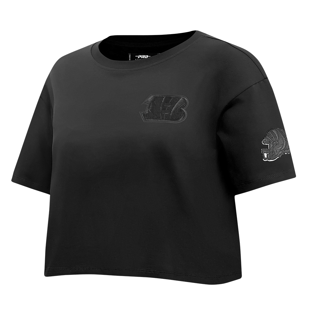 NFL CINCINNATI BENGALS TRIPLE BLACK T-SHIRT EN JERSEY SIMPLE À COUPE CARRÉE POUR FEMME (TRIPLE NOIR)