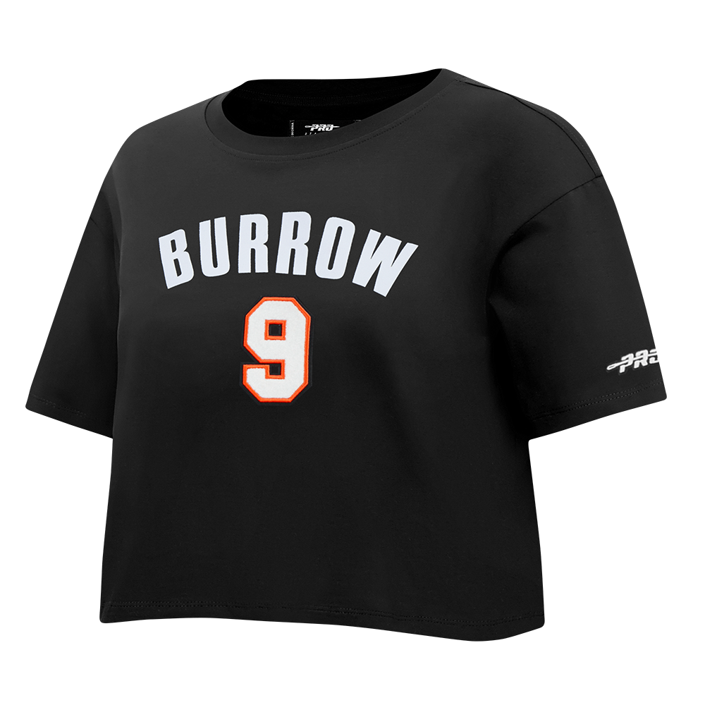 NFL CINCINNATI BENGALS JOE BURROW #9 CLASSIC PNN WOMEN'S SJ BOXY TEE (BLACK)