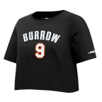 NFL CINCINNATI BENGALS JOE BURROW #9 CLASSIC PNN WOMEN'S SJ BOXY TEE (BLACK)