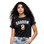 NFL CINCINNATI BENGALS JOE BURROW #9 CLASSIC PNN WOMEN'S SJ BOXY TEE (BLACK)