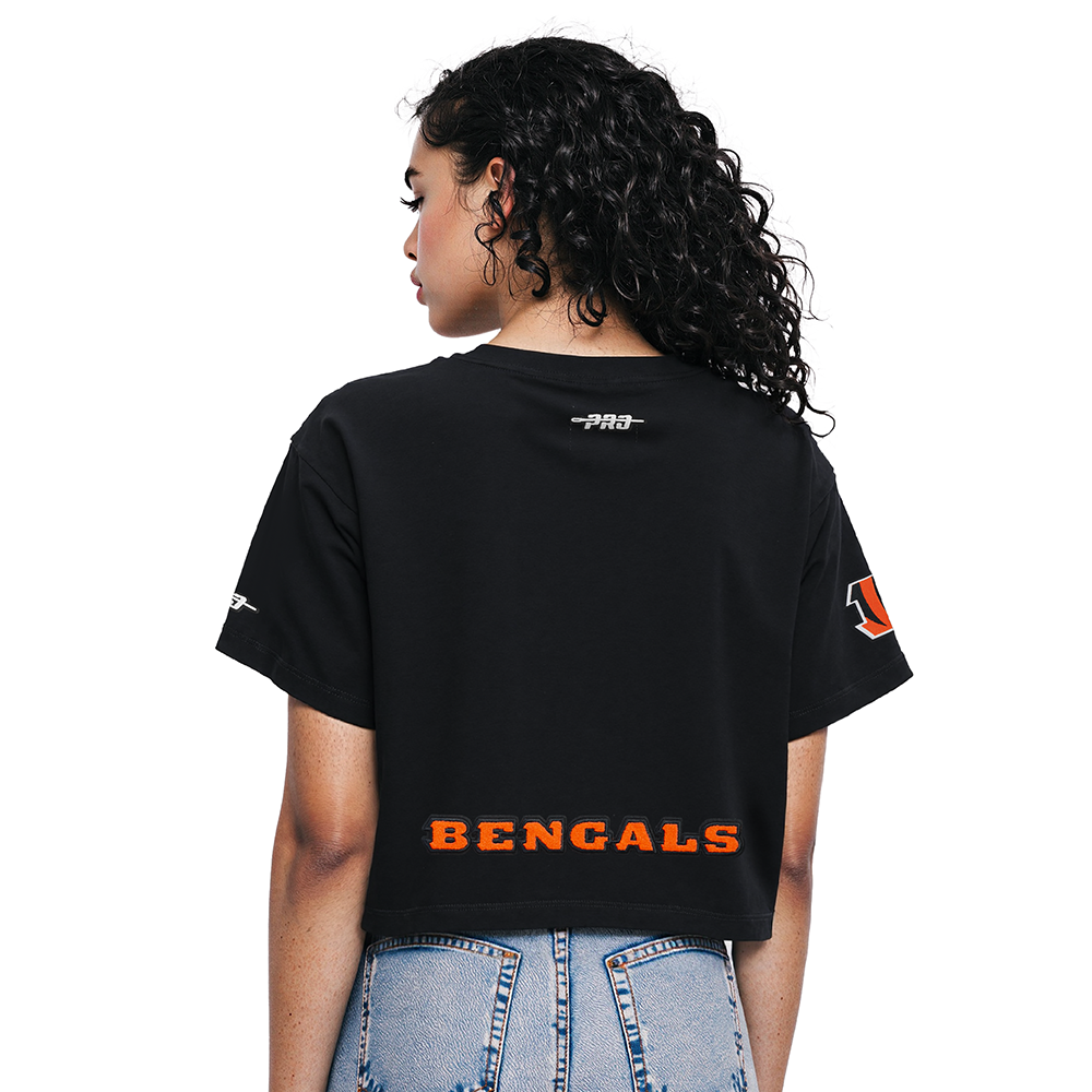 NFL CINCINNATI BENGALS JOE BURROW #9 CLASSIC PNN T-SHIRT EN JERSEY SIMPLE À COUPE CARRÉE POUR FEMME (NOIR)