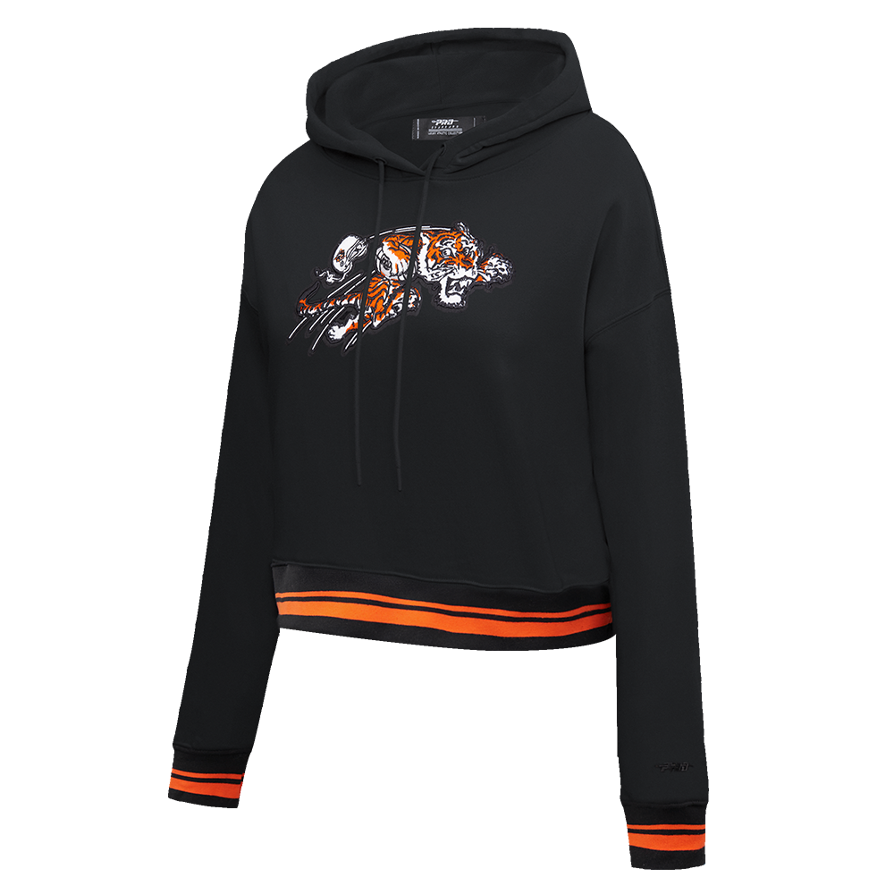 NFL CINCINNATI BENGALS RETRO CLASSIC WOMEN'S RIB CROPPED PULLOVER HOODIE (BLACK/ORANGE)