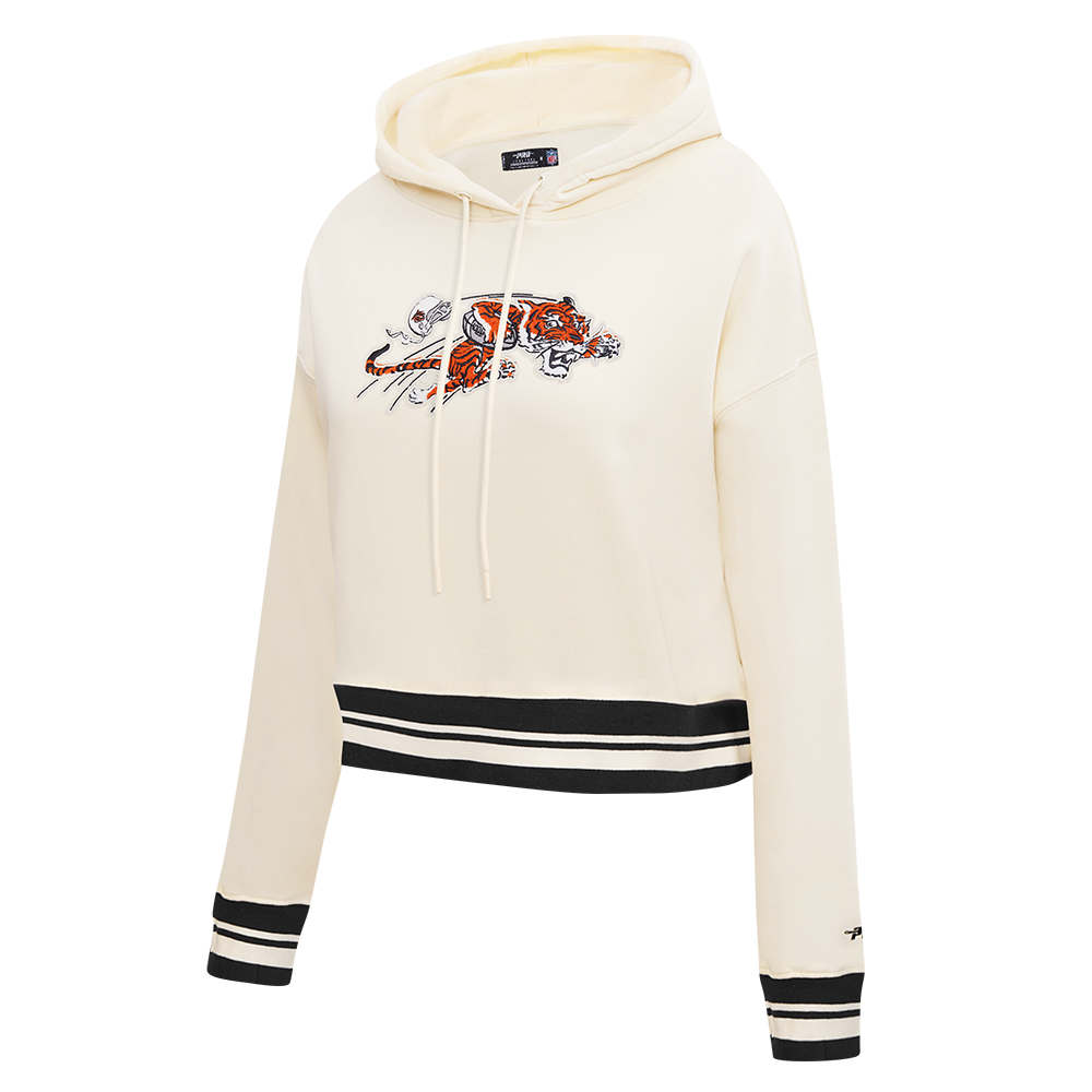 NFL CINCINNATI BENGALS RETRO CLASSIC WOMEN'S RIB CROPPED FLC PO HOODIE (EGGSHELL/ BLACK)