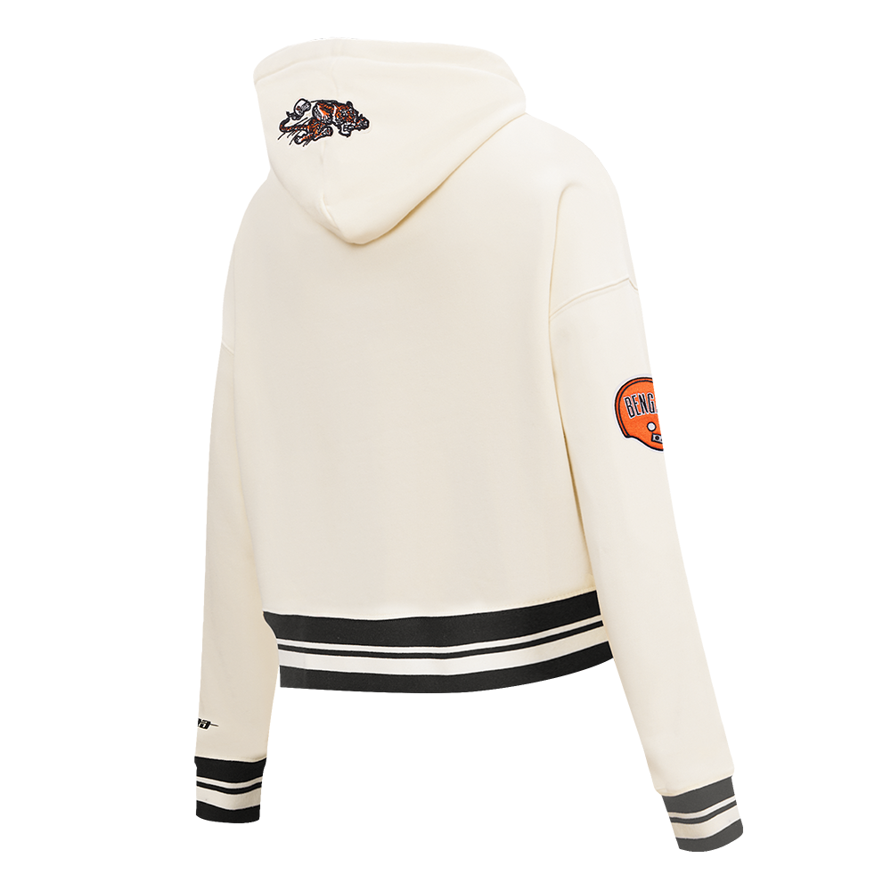 NFL CINCINNATI BENGALS RETRO CLASSIC WOMEN'S RIB CROPPED FLC PO HOODIE (EGGSHELL/ BLACK)