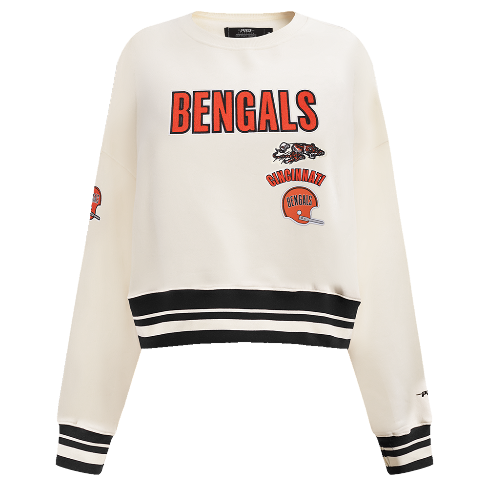 NFL CINCINNATI BENGALS RETRO CLASSIC WOMEN'S RIB CREWNECK (EGGSHELL/ BLACK)