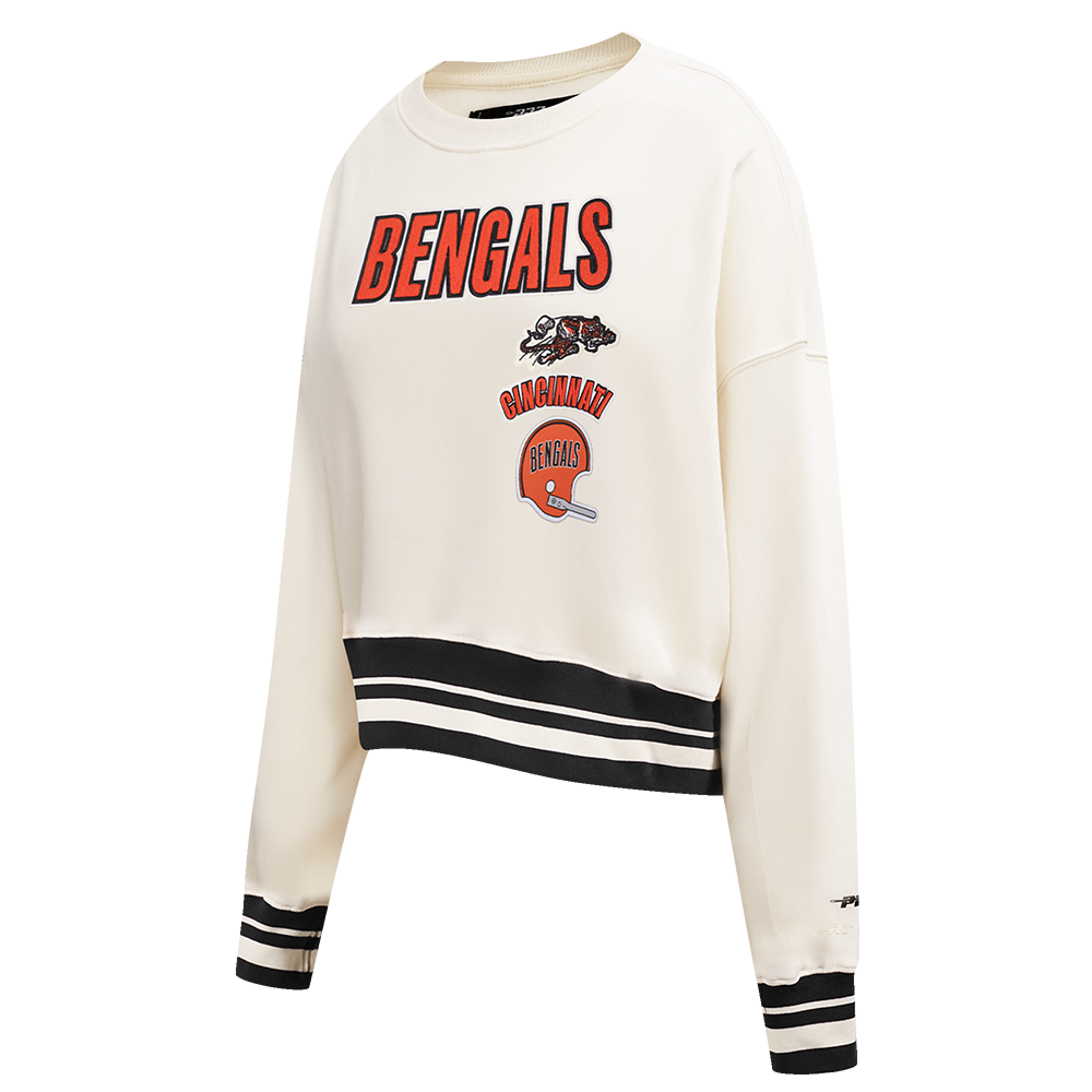 NFL CINCINNATI BENGALS RETRO CLASSIC WOMEN'S RIB CREWNECK (EGGSHELL/ BLACK)