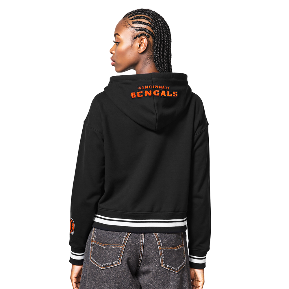 NFL CINCINNATI BENGALS MASHUP WOMEN'S RIB CROPPED PO HOODIE (BLACK)