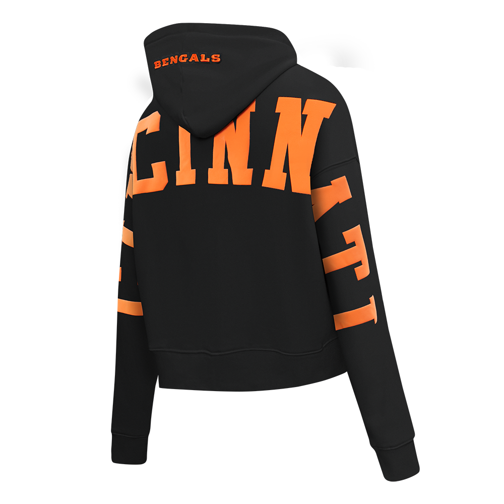 NFL CINCINNATI BENGALS WINGSPAN WOMEN'S FLC CROPPED PO HOODIE (BLACK)