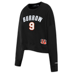 NFL CINCINNATI BENGALS JOE BURROW #9 CLASSIC PNN WOMEN'S FLC CREWNECK (BLACK)