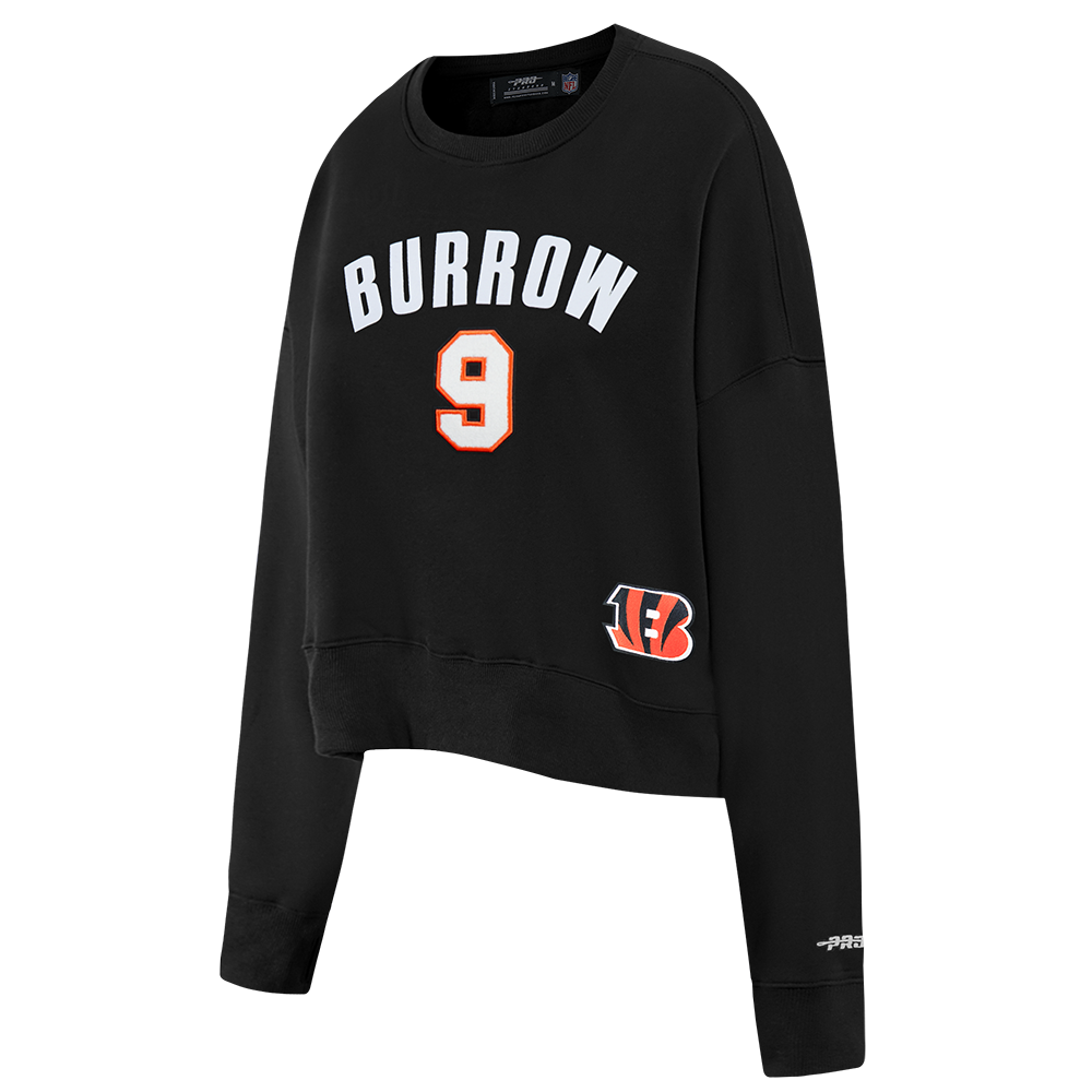 NFL CINCINNATI BENGALS JOE BURROW #9 CLASSIC PNN WOMEN'S FLC CREWNECK (BLACK)