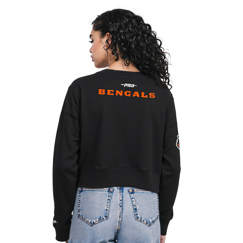 NFL CINCINNATI BENGALS JOE BURROW #9 CLASSIC PNN CHANDAIL À COL ROND EN MOLLETON POUR FEMME (NOIR)
