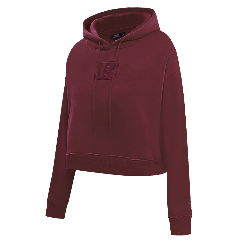 NFL CINCINNATI BENGALS NEUTRAL CROPPED FLEECE PULLOVER HOODIE (WINE)