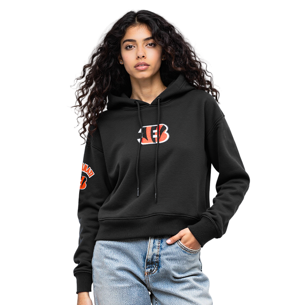 NFL CINCINNATI BENGALS CLASSIC CROPPED PO HOODIE (BLACK)