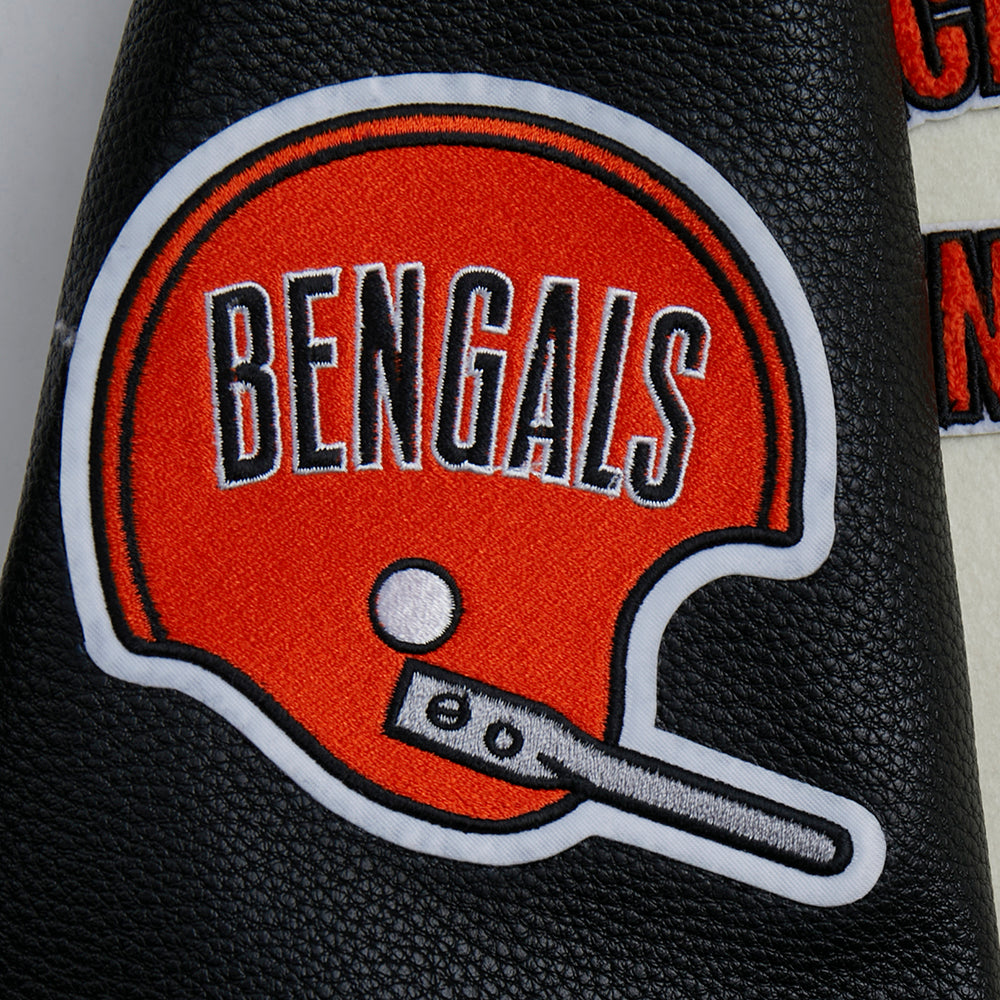 NFL CINCINNATI BENGALS RETRO CLASSIC WOMEN'S RIB WOOL VARSITY JACKET (EGGSHELL/ BLACK)