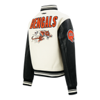 NFL CINCINNATI BENGALS RETRO CLASSIC WOMEN'S RIB WOOL VARSITY JACKET (EGGSHELL/ BLACK)
