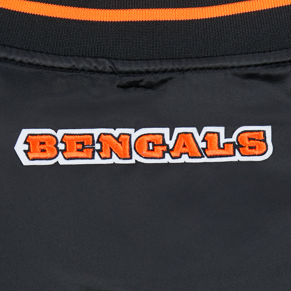 NFL CINCINNATI BENGALS SCRIPT TAIL WOMEN'S SATIN JACKET (BLACK/ORANGE)