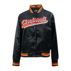 NFL CINCINNATI BENGALS SCRIPT TAIL WOMEN'S SATIN JACKET (BLACK/ORANGE)