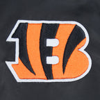 NFL CINCINNATI BENGALS SCRIPT TAIL WOMEN'S SATIN JACKET (BLACK/ORANGE)