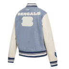 NFL CINCINNATI BENGALS VARSITY BLUES WOMEN'S DENIM VARSITY JACKET (DENIM/LINEN)