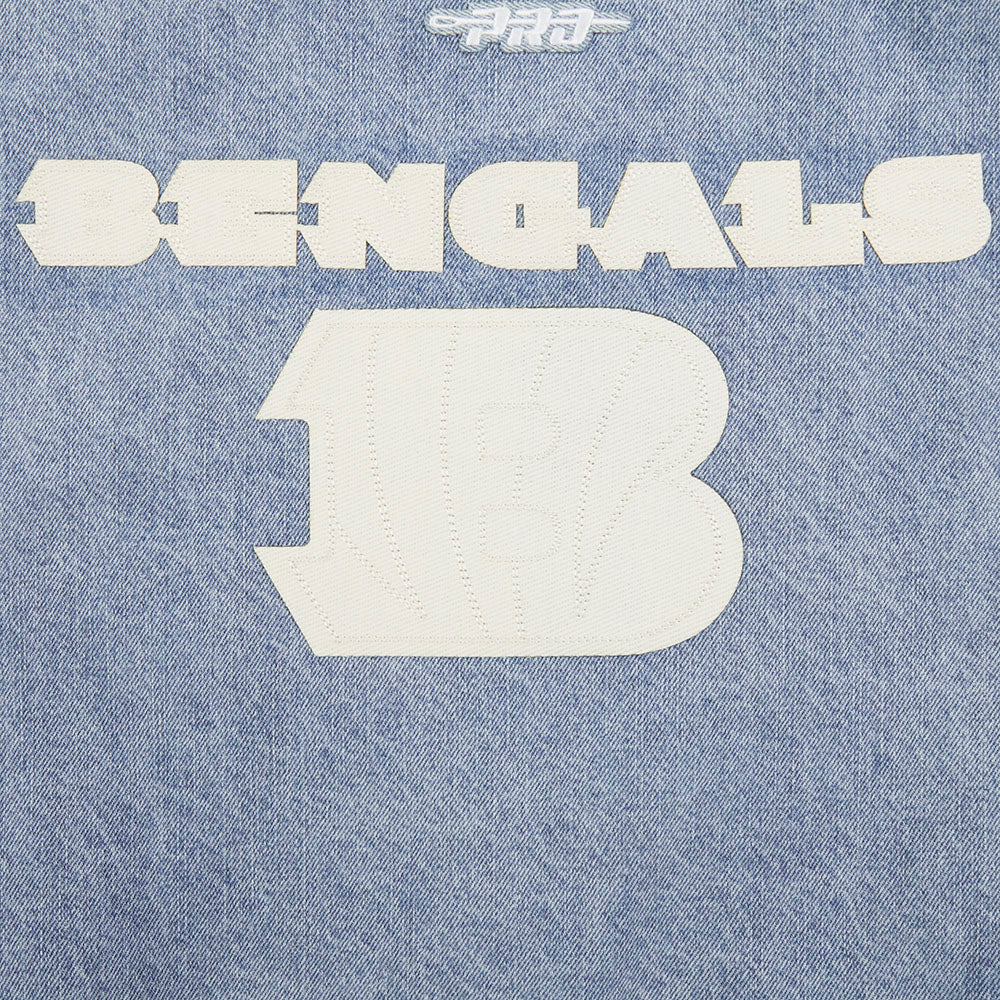 NFL CINCINNATI BENGALS VARSITY BLUES WOMEN'S DENIM VARSITY JACKET (DENIM/LINEN)