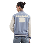 NFL CINCINNATI BENGALS VARSITY BLUES WOMEN'S DENIM VARSITY JACKET (DENIM/LINEN)