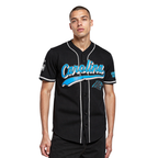 NFL CAROLINA PANTHERS SCRIPT TAIL CHEMISE BOUTONNÉE EN FILET POUR HOMME (NOIR)