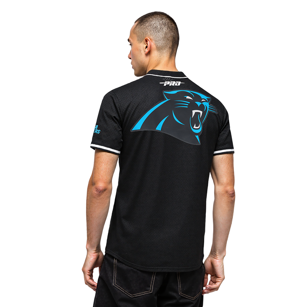 NFL CAROLINA PANTHERS SCRIPT TAIL CHEMISE BOUTONNÉE EN FILET POUR HOMME (NOIR)