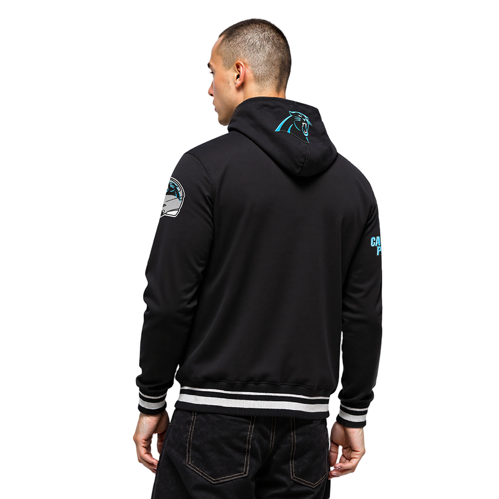 NFL CAROLINA PANTHERS SCRIPT TAIL MEN'S RIB FLC PO HOODIE (BLACK)