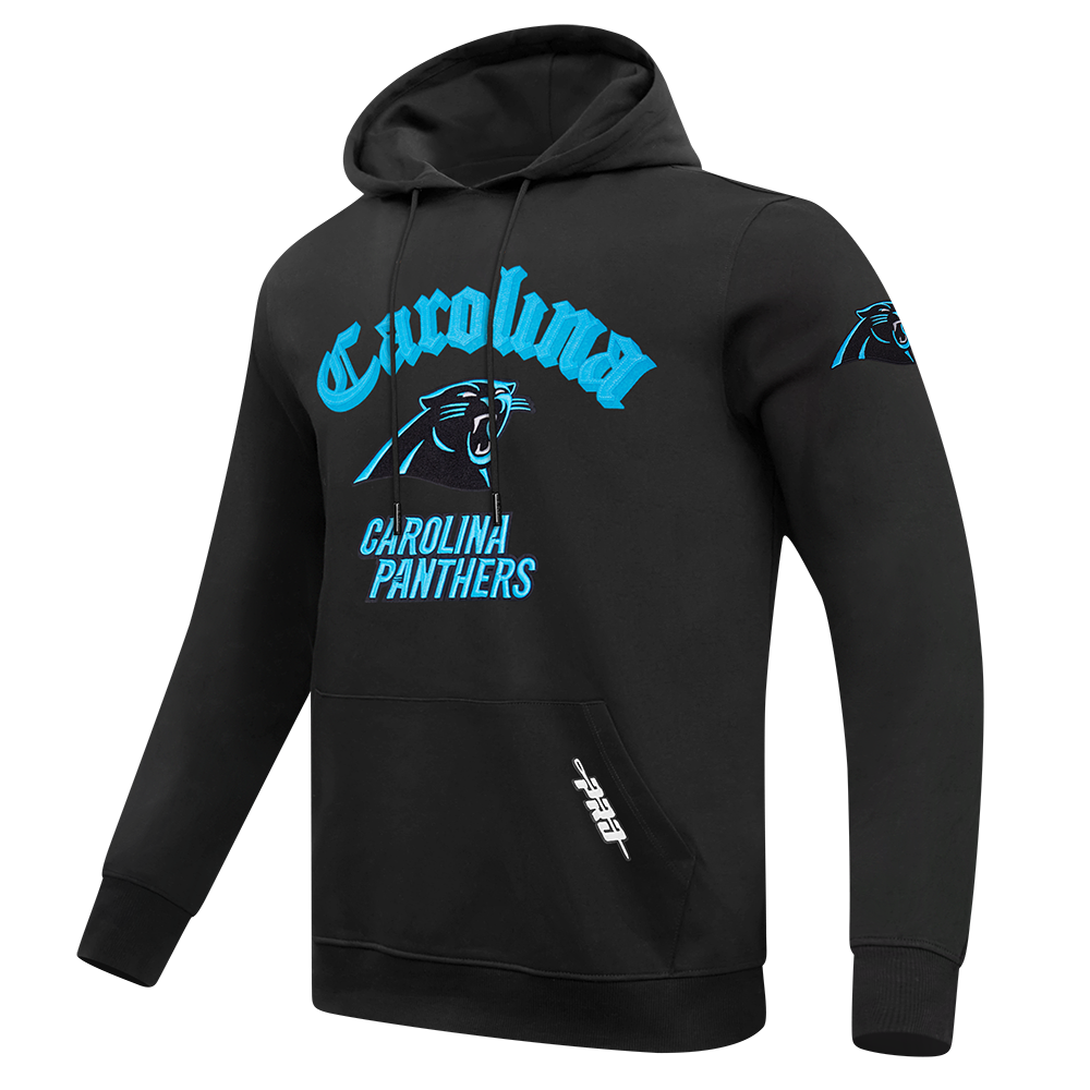NFL CAROLINA PANTHERS OLD ENGLISH MEN'S FLC PO HOODIE (BLACK)