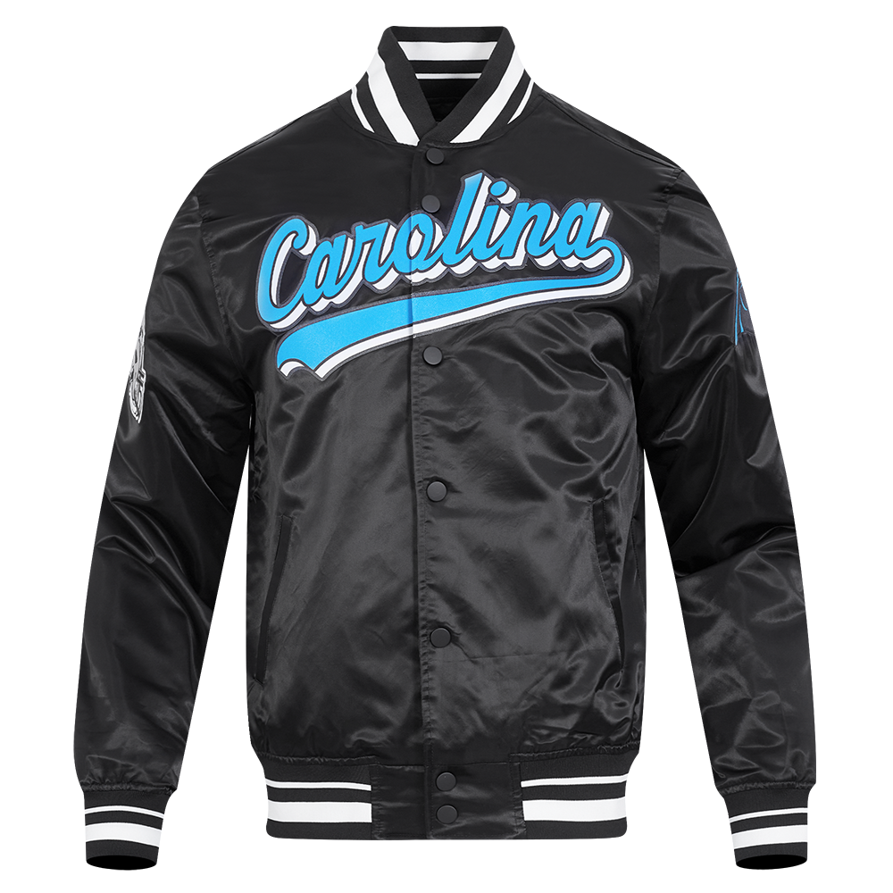 NFL CAROLINA PANTHERS SCRIPT TAIL BLOUSON EN SATIN POUR HOMME (NOIR)