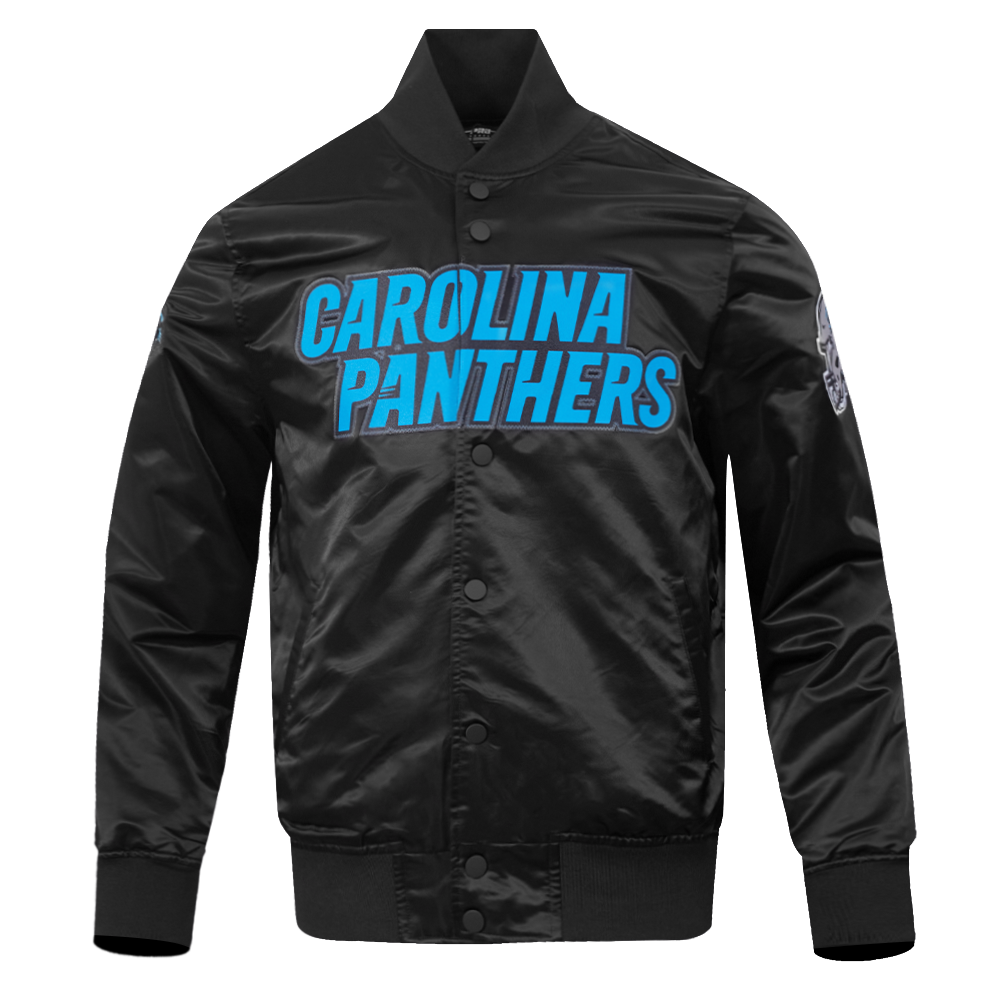NFL CAROLINA PANTHERS BIG LOGO MEN'S SATIN JACKET (BLACK)