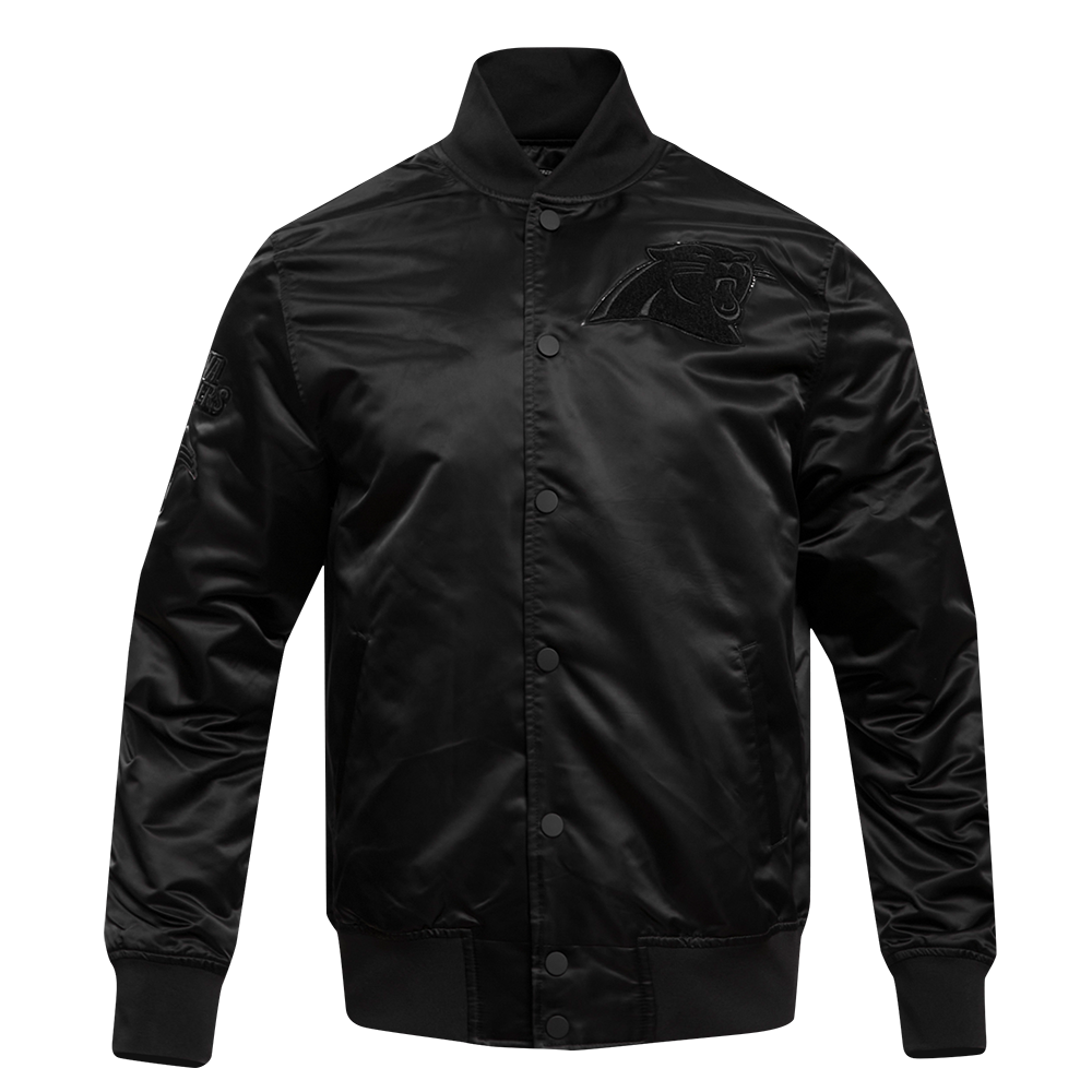 NFL CAROLINA PANTHERS TRIPLE BLACK MEN'S SATIN JACKET (TRIPLE BLACK MEN'S)
