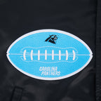 NFL CAROLINA PANTHERS OLD ENGLISH MEN'S RIB SATIN JACKET (BLACK)