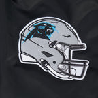 NFL CAROLINA PANTHERS OLD ENGLISH MEN'S RIB SATIN JACKET (BLACK)