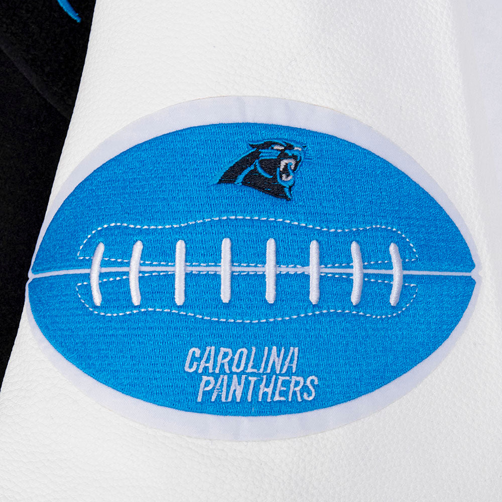 NFL CAROLINA PANTHERS OLD ENGLISH BLOUSON COLLÉGIAL EN LAINE À BORDS CÔTELÉS POUR HOMME (NOIR/BLANC)