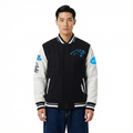 NFL CAROLINA PANTHERS OLD ENGLISH BLOUSON COLLÉGIAL EN LAINE À BORDS CÔTELÉS POUR HOMME (NOIR/BLANC)