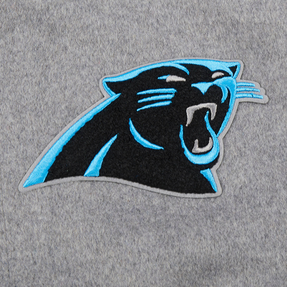 NFL CAROLINA PANTHERS OLD ENGLISH BLOUSON COLLÉGIAL EN LAINE À BORDS CÔTELÉS POUR HOMME (GRIS CHINÉ/BLANC/NOIR)