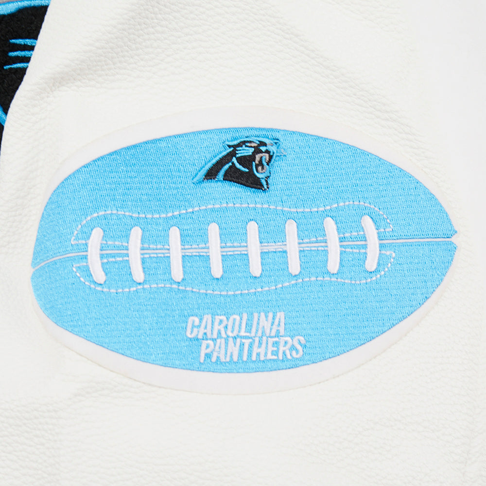 NFL CAROLINA PANTHERS OLD ENGLISH BLOUSON COLLÉGIAL EN LAINE À BORDS CÔTELÉS POUR HOMME (GRIS CHINÉ/BLANC/NOIR)