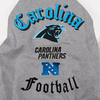 NFL CAROLINA PANTHERS OLD ENGLISH BLOUSON COLLÉGIAL EN LAINE À BORDS CÔTELÉS POUR HOMME (GRIS CHINÉ/BLANC/NOIR)