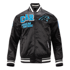 NFL CAROLINA PANTHERS MASH UP BLOUSON EN SATIN À BORDS CÔTELÉS POUR HOMME (NOIR)