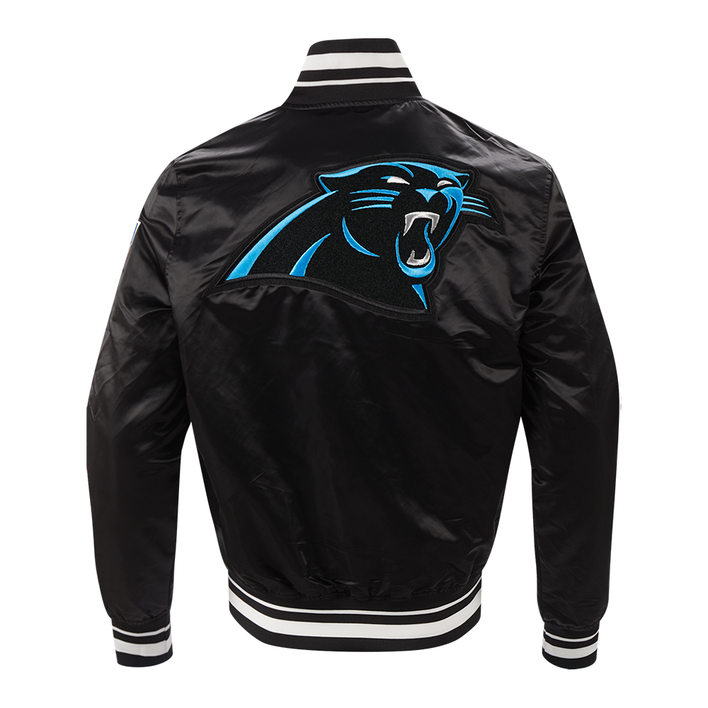 NFL CAROLINA PANTHERS MASH UP BLOUSON EN SATIN À BORDS CÔTELÉS POUR HOMME (NOIR)