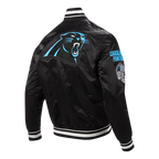 NFL CAROLINA PANTHERS MASH UP BLOUSON EN SATIN À BORDS CÔTELÉS POUR HOMME (NOIR)