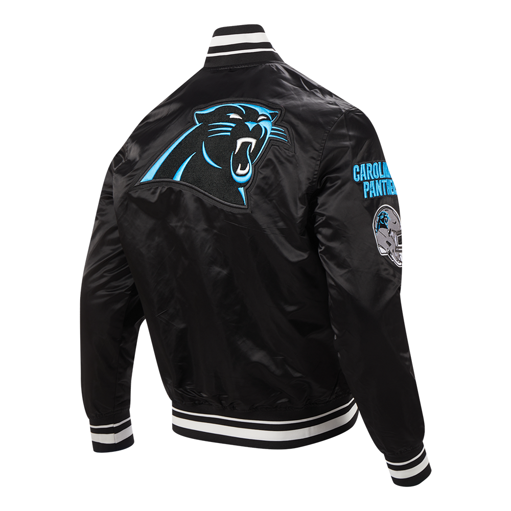 NFL CAROLINA PANTHERS MASH UP BLOUSON EN SATIN À BORDS CÔTELÉS POUR HOMME (NOIR)