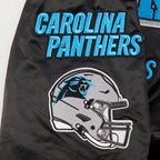 NFL CAROLINA PANTHERS MASH UP BLOUSON EN SATIN À BORDS CÔTELÉS POUR HOMME (NOIR)