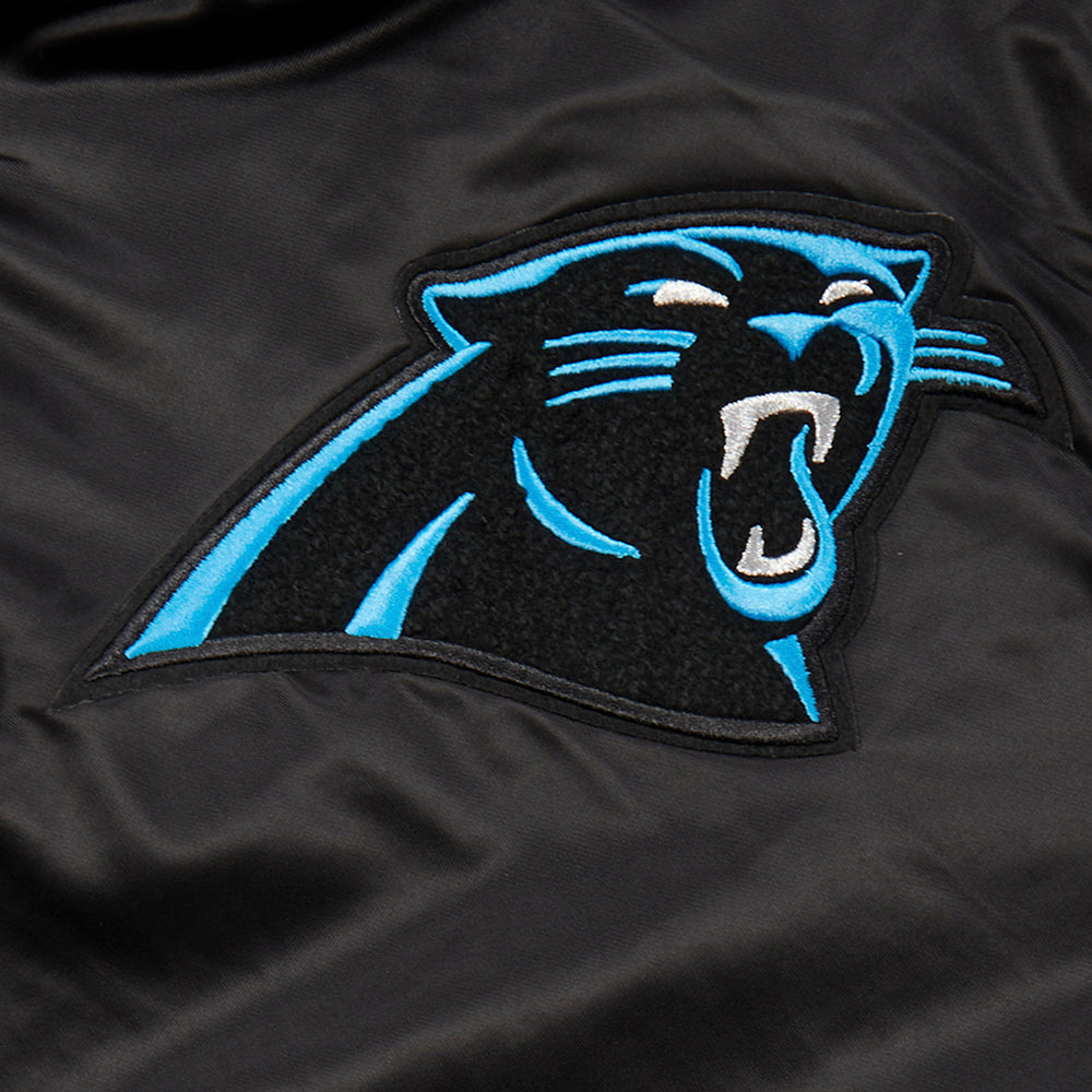 NFL CAROLINA PANTHERS MASH UP BLOUSON EN SATIN À BORDS CÔTELÉS POUR HOMME (NOIR)