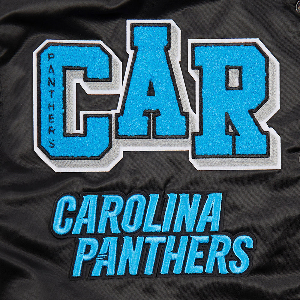 NFL CAROLINA PANTHERS MASH UP BLOUSON EN SATIN À BORDS CÔTELÉS POUR HOMME (NOIR)