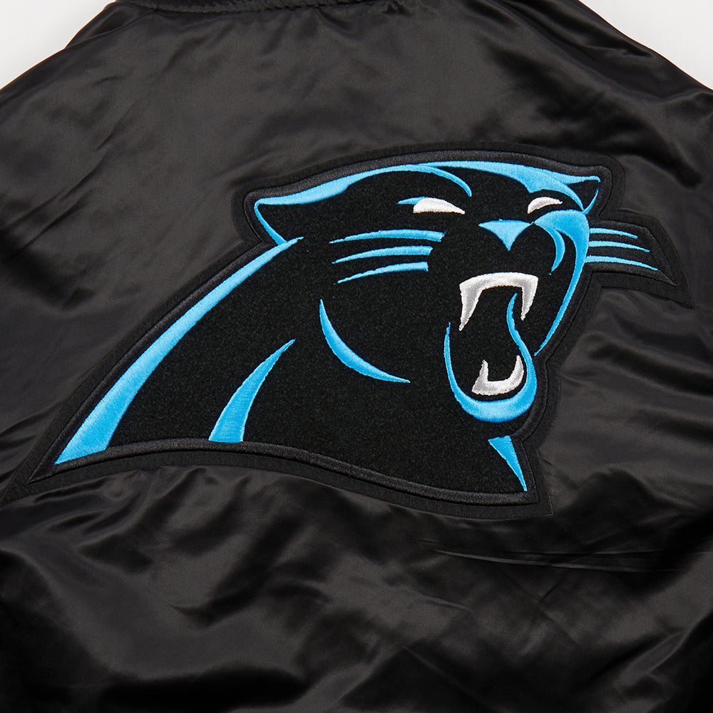 NFL CAROLINA PANTHERS MASH UP BLOUSON EN SATIN À BORDS CÔTELÉS POUR HOMME (NOIR)